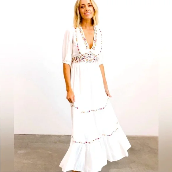 Baltic Born | Dresses | Baltic Born Womans Santa Fe Embroidered Boho Tiered  Gauzy Maxi Dress Size S | Poshmark